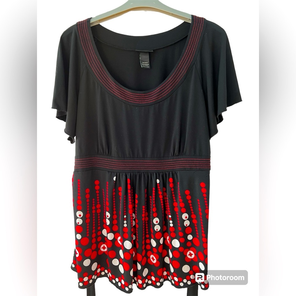 Red, Black & White Blouse Back Tie, Lane Bryant Venezia Women’s Size 18-20 EUC